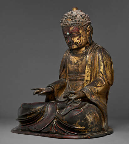 A GILT WOOD SCULPTURE OF A SEATED BUDDHA - photo 4