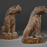 A PAIR OF WOOD SCULPTURES OF LIONS - photo 4