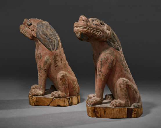 A PAIR OF WOOD SCULPTURES OF LIONS - photo 5