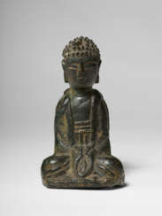 A GILT-BRONZE SCULPTURE OF A SEATED BUDDHA