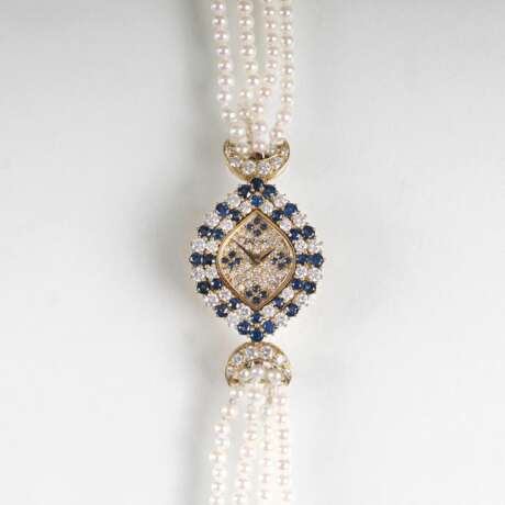 Vintage Damen-Schmuckarmbanduhr mit Diamant- und Saphir-Besatz - Foto 1