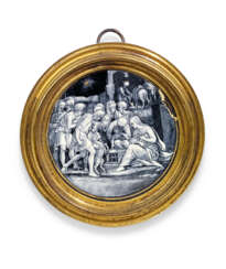A CIRCULAR LIMOGES ENAMEL MEDALLION DEPICTING THE ADORATION OF THE MAGI