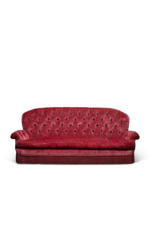 A CRIMSON VELVET UPHOLSTERED THREE-SEATER SOFA - photo 1