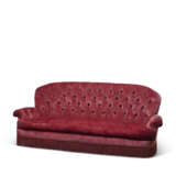 A CRIMSON VELVET UPHOLSTERED THREE-SEATER SOFA - photo 2