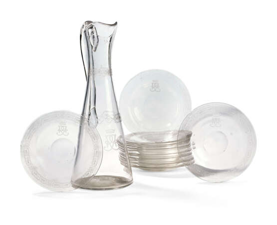 A SET OF CONTINENTAL ETCHED AND MONOGRAMED CLEAR GLASS TABLEWARES - photo 1