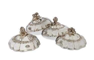 A SET OF FOUR FRENCH SILVER DISH COVERS