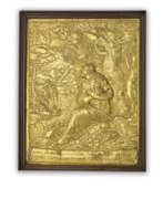 Vergoldetes Kupfer. A RECTANGULAR GILT-COPPER PLAQUE DEPICTING SAINT JOHN THE BAPTIST AND THE BAPTISM OF CHRIST