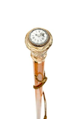 A SWISS VARI-COLOR GOLD-MOUNTED WALKING STICK SET WITH A WATCH - фото 2