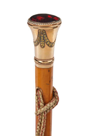 A CONTINENTAL JEWELED TWO-COLORED GOLD-MOUNTED NOVELTY WALKING STICK - photo 1