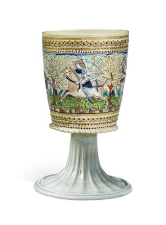 A VENETIAN ENAMELED OPAQUE WHITE GLASS GOBLET - фото 1