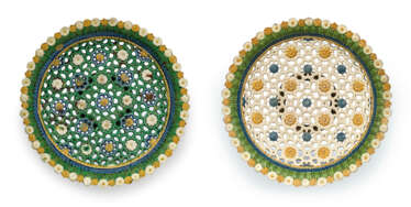TWO FRENCH POST-PALISSY EARTHENWARE PIERCED FOOTED DISHES