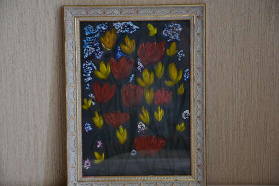“Tulips in the night” Paper Watercolor Abstractionism Landscape painting 2014 - photo 1