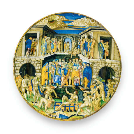 A LARGE DUCHY OF URBINO MAIOLICA DATED ISTORIATO CHARGER - фото 1
