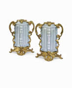 Jean-Claude Duplessis. A PAIR OF LOUIS XV ORMOLU AND CHINESE &#39;CLAIR DE LUNE&#39; CELADON PORCELAIN VASES