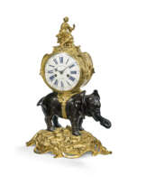 A LOUIS XV PATINATED-BRONZE AND ORMOLU MANTEL CLOCK 'A L'ELEPHANT'