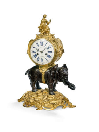 A LOUIS XV PATINATED-BRONZE AND ORMOLU MANTEL CLOCK `A L`ELEPHANT` - photo 1