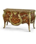 Jean-Pierre Latz. A LOUIS XV ORMOLU-MOUNTED KINGWOOD, TULIPWOOD, SATINWOOD AND MARQUETRY BOMBE COMMODE
