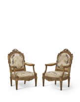 A PAIR OF LATE LOUIS XV GILT WALNUT AND WHITE-PAINTED FAUTEUILS