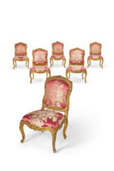 A SET OF SIX LOUIS XV GILTWOOD CHAISES