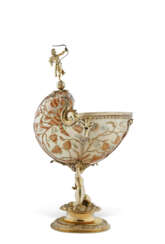 A GERMAN SILVER-GILT MOUNTED NAUTILUS CUP