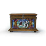 A SET OF FIVE LIMOGES ENAMEL PLAQUES WITH ALLEGORICAL SCENES MOUNTED IN A CASKET - photo 2