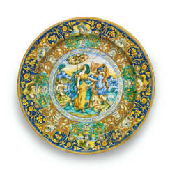 A LARGE FAENZA MAIOLICA DATED ISTORIATO CHARGER