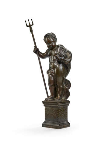 A BRONZE FIGURE OF A PUTTO, POSSIBLY FOR A TABLE FOUNTAIN - фото 1