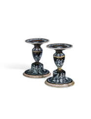 A PAIR OF LIMOGES ENAMEL SALT CELLARS