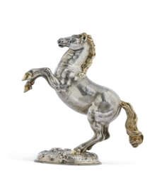 A LOUIS XVI PARCEL-GILT SILVER HORSE-SHAPED DRINKING VESSEL AND COVER