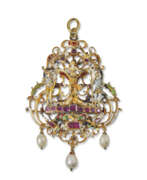 Edelsteine Deutschland. A CONTINENTAL JEWELED AND ENAMELED GOLD PENDANT OF SALOME