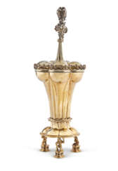 A GERMAN GOTHIC-STYLE PARCEL-GILT SILVER COLUMBINE OR AKELEIFORM CUP AND COVER