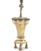A GERMAN GOTHIC-STYLE PARCEL-GILT SILVER COLUMBINE OR AKELEIFORM CUP AND COVER