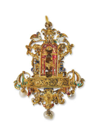 A CONTINENTAL JEWELED AND ENAMELED GOLD PENDANT OF JUDITH AND HOLOFERNES - фото 2