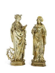 TWO SPANISH JEWELLED SILVER-GILT FIGURES OF MARY MAGDALENE AND SAINT CATHERINE