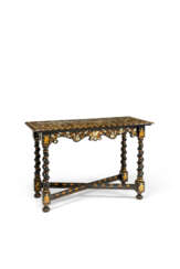 A SOUTH EUROPEAN BLACK AND GILT-JAPANNED, MOTHER-OF-PEARL-INLAID AND EBONIZED CENTER TABLE