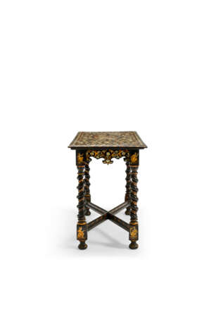A SOUTH EUROPEAN BLACK AND GILT-JAPANNED, MOTHER-OF-PEARL-INLAID AND EBONIZED CENTER TABLE - photo 3