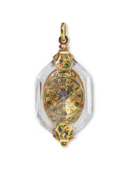 A ROCK CRYSTAL, GOLD AND ENAMEL SINGLE-HAND VERGE PENDANT WATCH
