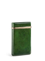 A CONTINENTAL GOLD-MOUNTED NEPHRITE CARD HOLDER