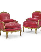 A PAIR OF LOUIS XV GILTWOOD BERGERES