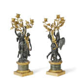 A PAIR OF FRENCH ORMOLU AND PATINATED BRONZE THREE-LIGHT CANDELABRA - photo 2