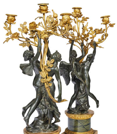A PAIR OF FRENCH ORMOLU AND PATINATED BRONZE THREE-LIGHT CANDELABRA - photo 6