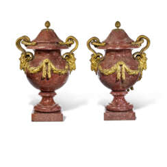 A PAIR OF FRENCH ORMOLU-MOUNTED PORPHYRY VASES