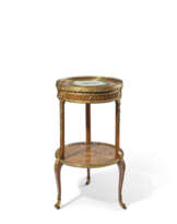 A LATE LOUIS XV ORMOLU AND PORCELAIN-MOUNTED TULIPWOOD, SYCAMORE AND HOLLY GUERIDON