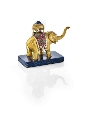 AN ANTIQUE MULTI-GEM, PEARL, ENAMEL AND DIAMOND-MOUNTED GOLD ELEPHANT IN PARADE COSTUME - photo 2