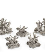 Maison Cardeilhac. A SET OF SEVEN FRENCH SILVER FIGURAL STANDS