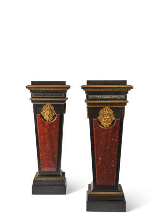 A PAIR OF NAPOLEON III ORMOLU-MOUNTED EBONY, ROUGE GRIOTTE MARBLE, PEWTER AND BRASS-INLAID `BOULLE` MARQUETRY PEDESTALS - фото 1