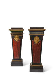 A PAIR OF NAPOLEON III ORMOLU-MOUNTED EBONY, ROUGE GRIOTTE MARBLE, PEWTER AND BRASS-INLAID &#39;BOULLE&#39; MARQUETRY PEDESTALS