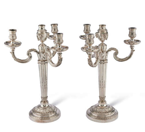 A PAIR OF FRENCH SILVER FOUR-LIGHT CANDELABRA - фото 1