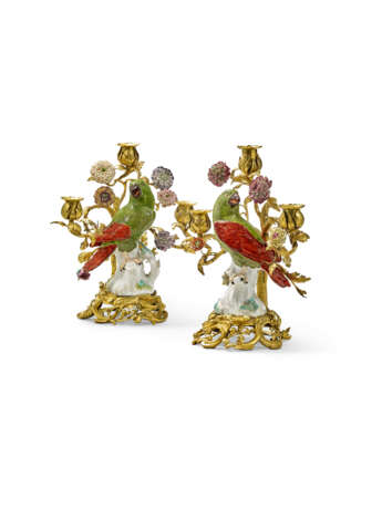 A PAIR OF LOUIS XV ORMOLU-MOUNTED MEISSEN PORCELAIN THREE-LIGHT CANDELABRA - photo 1