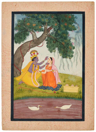 A PAINTING OF KRISHNA ADORNING RADHA WITH A TILAK - photo 2